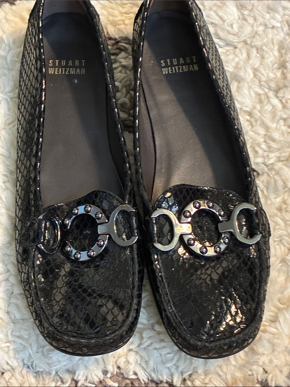 Stuart Weitzman Black Leather Slip-On Flats